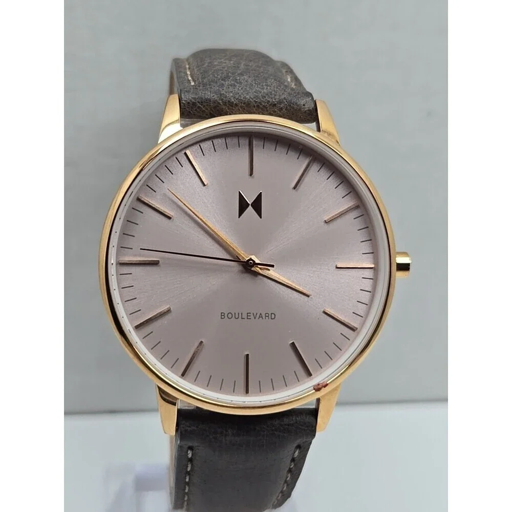 MVMT Boulevard Rosecrans 38mm Blush Dial Leather Quartz Watch New Battery